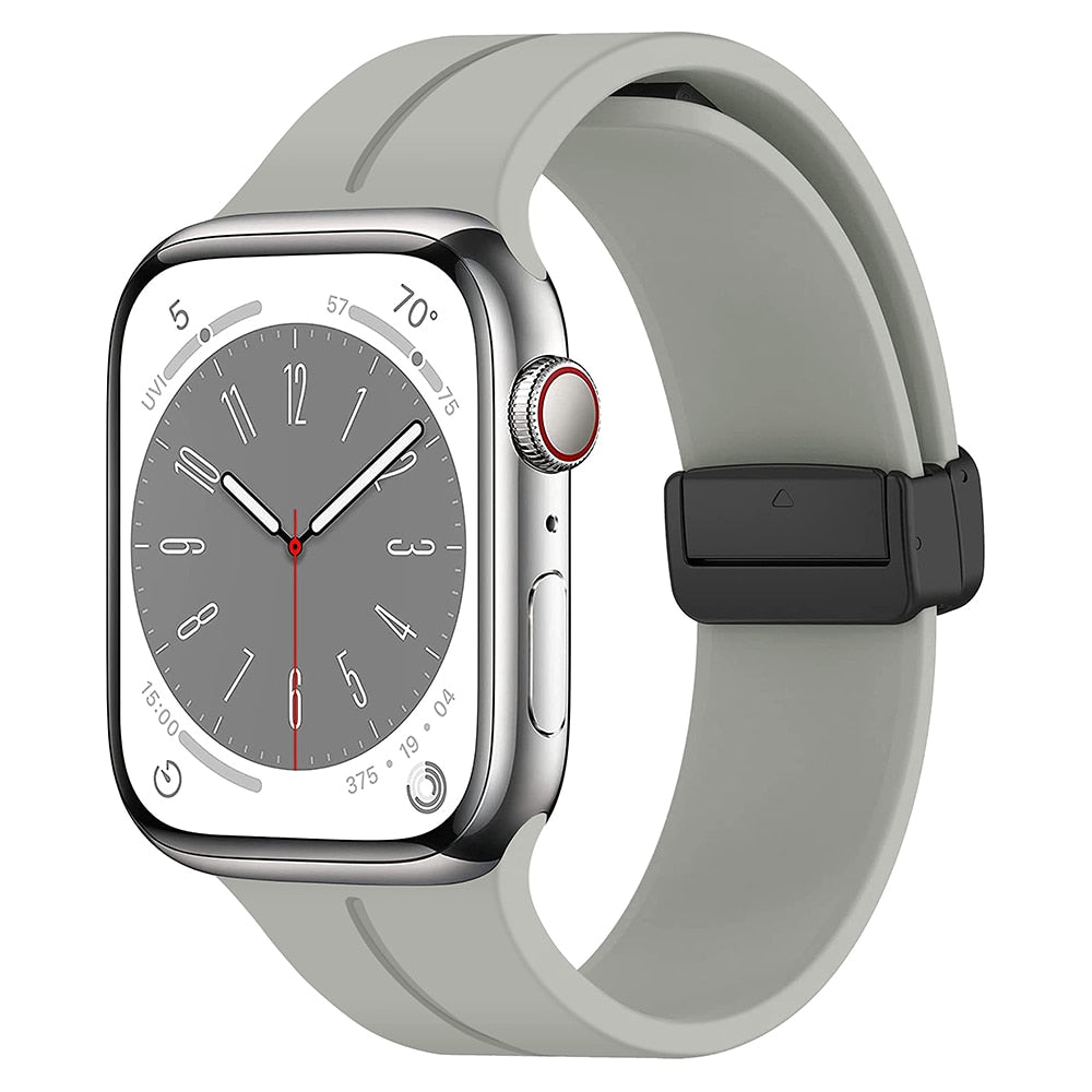 Magnesi Folding Magnetic Buckle Silicone Sport Strap For Apple Watch